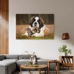 Saint Bernard Dog Kittens Tempered Glass Wall Art, Heartwarming Animal Decor