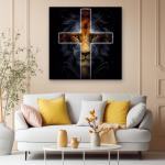 Lion and Cross Tempered Glass Wall Art, Lion of Judah Christian Decor