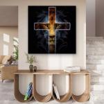 Lion and Cross Tempered Glass Wall Art, Lion of Judah Christian Decor