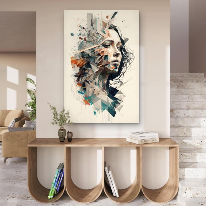 Abstract Female Portrait Tempered Glass Wall Art, Geometric Woman Face Glass Printing