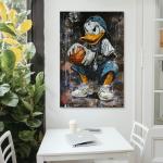 Donald Duck Hiphop Tempered Glass Wall Art, Street Graffiti Basketball Decor