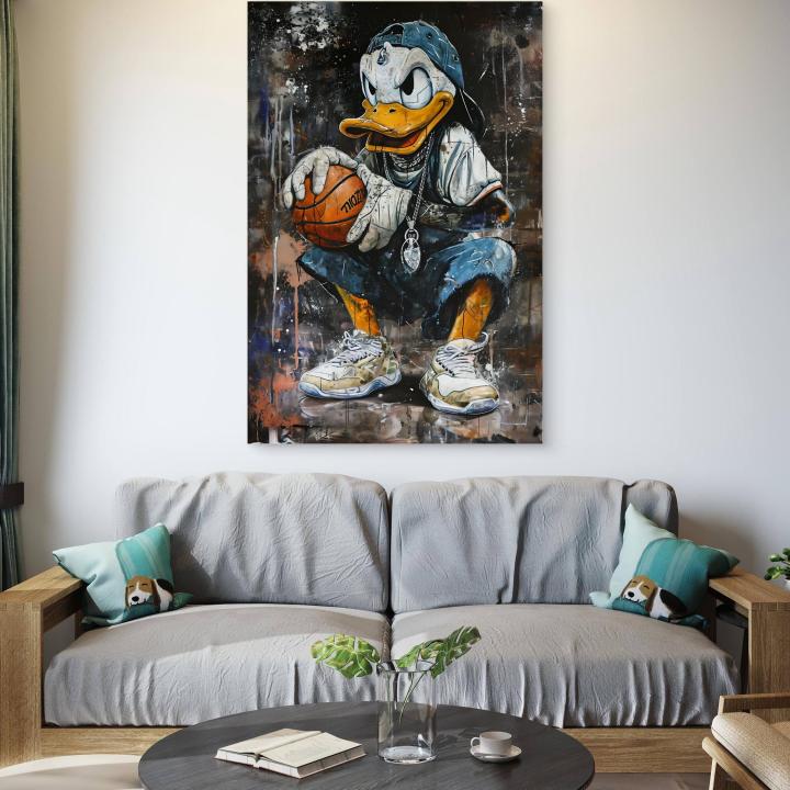 Donald Duck Hiphop Tempered Glass Wall Art, Street Graffiti Basketball Decor