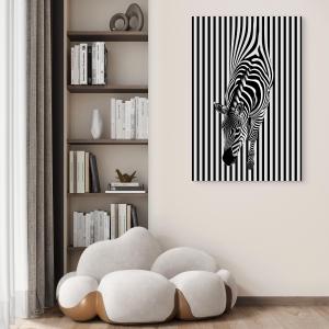 Abstract Zebra Tempered Glass Wall Art, Minimalist Black White Stripes Decor