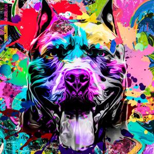 Graffiti Pitbull Tempered Glass Art, Colorful Dog Lover Decor, Abstract Portrait Print