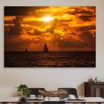 Tempered Glass Wall Art, Sunset Sailing Ship Ocean Decor,Large