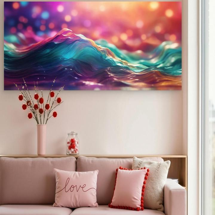 Abstract Colorful Waves Tempered Glass Wall Art, Vibrant Fluid Motion Glass Print