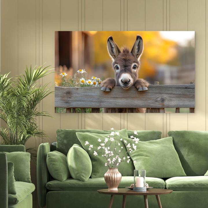 Baby Donkey Tempered Glass Wall Art, Farm Animal Print, Rustic Farmhouse Decor