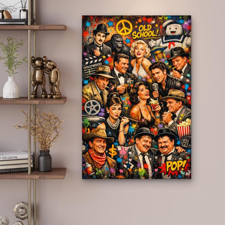 Old School Hollywood Icons Tempered Glass Wall Art,Retro Cinema Glass Print