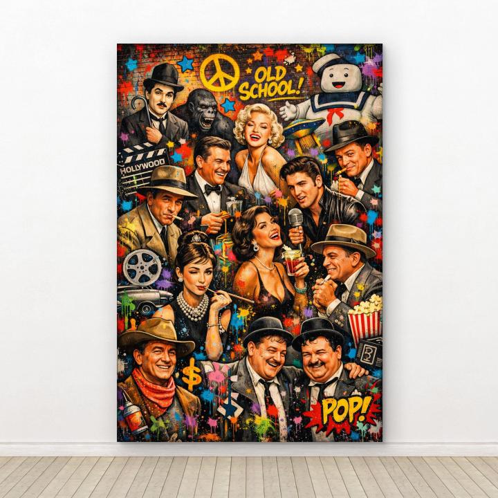 Old School Hollywood Icons Tempered Glass Wall Art,Retro Cinema Glass Print
