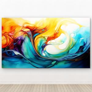 Large Tempered Glass Art Vibrant Fluid Paint and Wave Art Warm Abstract Decor