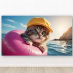 Blue-Eyed Cat in HatGlass Print,XXL Decorative Tempered Glass Panel,Funny Adorable Animal Portrait