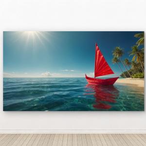 Large Tempered Glass Panel Art - Peaceful Seascape with Origami Boat