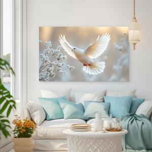 White Dove Tempered Glass Art, Holy Spirit, Religious Gift,Large