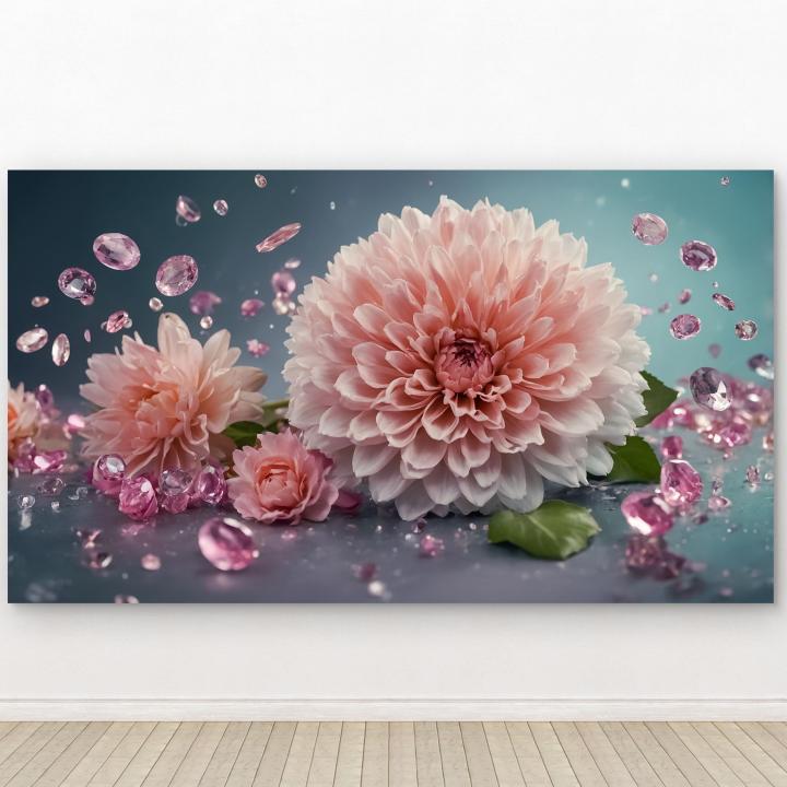Large Pink Dahlia Flower Tempered Glass Art - Luxury Gemstone Wall Decor - Floral Photography Print