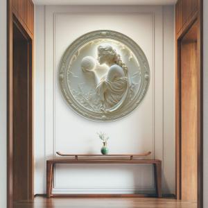 Moon Goddess Tempered Glass Wall Art, Embossed Female Figure, 3D Relief.