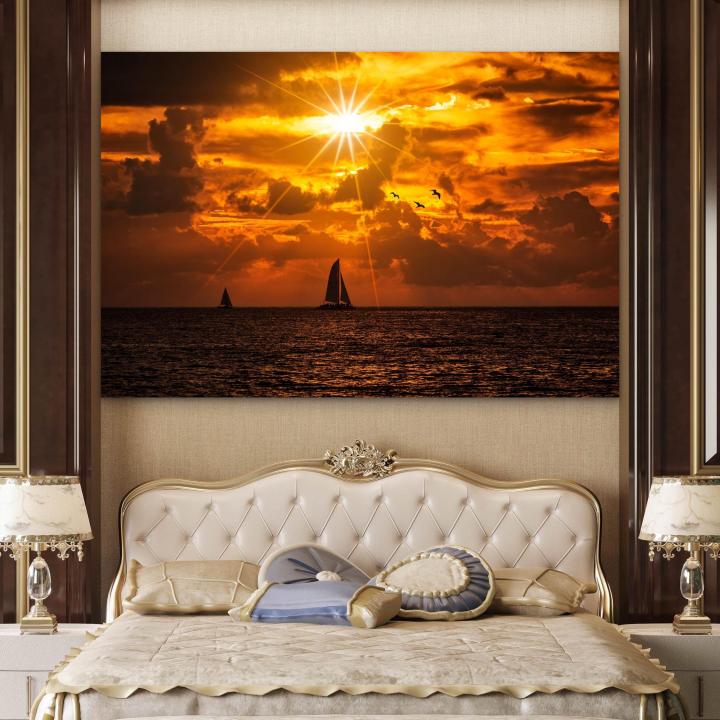 Tempered Glass Wall Art, Sunset Sailing Ship Ocean Decor,Large