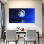 Full Moon Night Tempered Glass Wall Art, Blue Landscape Decor, Ultra HD Printing