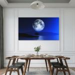 Full Moon Night Tempered Glass Wall Art, Blue Landscape Decor, Ultra HD Printing