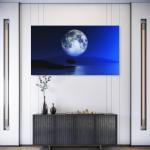 Full Moon Night Tempered Glass Wall Art, Blue Landscape Decor, Ultra HD Printing