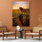 Majestic Lion King Tempered Glass Wall Art, African Sunset Wildlife Landscape Print