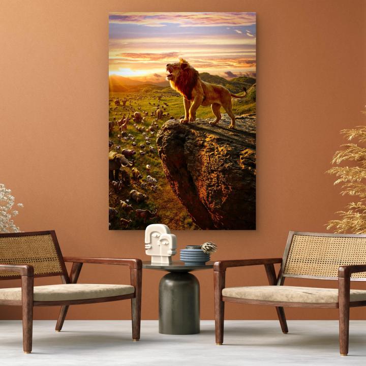 Majestic Lion King Tempered Glass Wall Art, African Sunset Wildlife Landscape Print