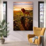 Majestic Lion King Tempered Glass Wall Art, African Sunset Wildlife Landscape Print
