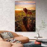 Majestic Lion King Tempered Glass Wall Art, African Sunset Wildlife Landscape Print