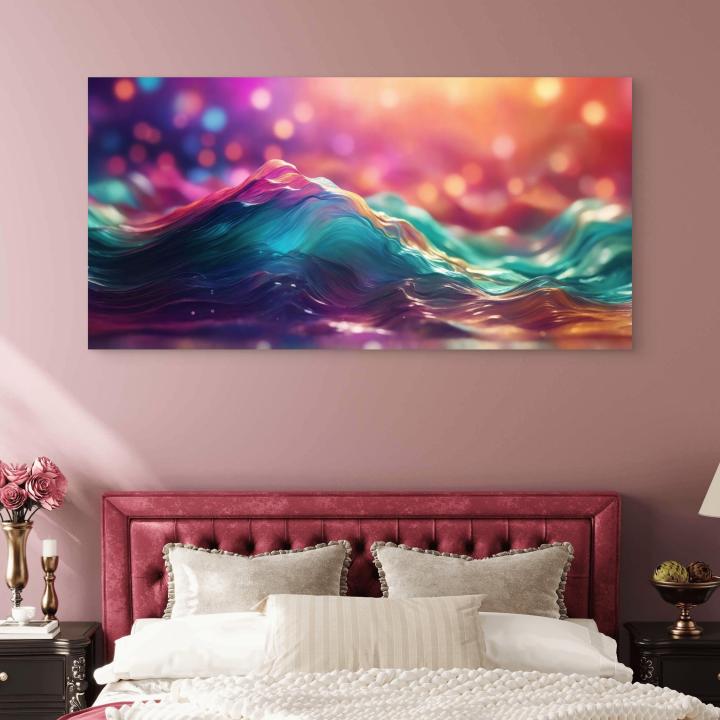 Abstract Colorful Waves Tempered Glass Wall Art, Vibrant Fluid Motion Glass Print