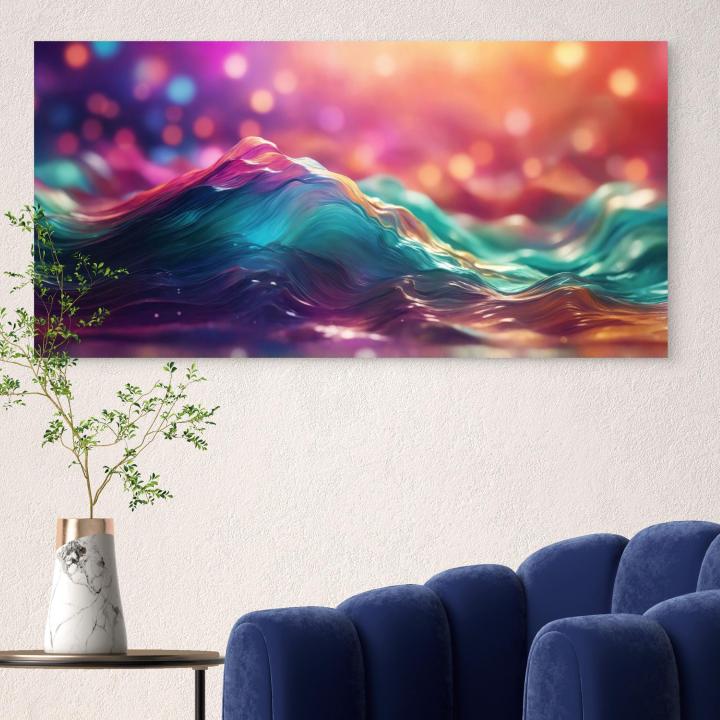 Abstract Colorful Waves Tempered Glass Wall Art, Vibrant Fluid Motion Glass Print