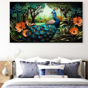 Majestic Peacock Tempered Glass Wall Art, Vibrant Exotic Bird Print