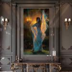 Veiled Goddess Tempered Glass Art, Candlelight Mystery Wall Decor
