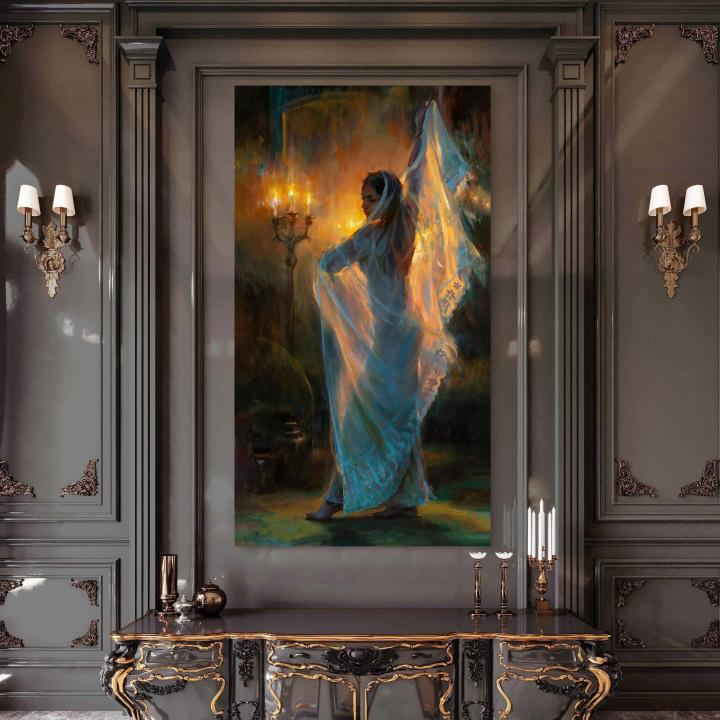 Veiled Goddess Tempered Glass Art, Candlelight Mystery Wall Decor