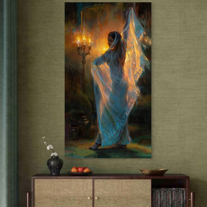 Veiled Goddess Tempered Glass Art, Candlelight Mystery Wall Decor