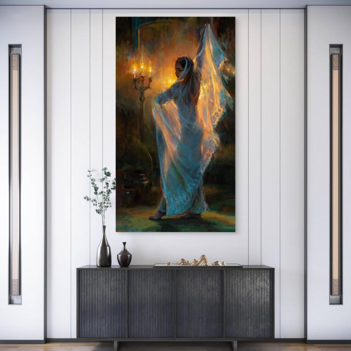 Veiled Goddess Tempered Glass Art, Candlelight Mystery Wall Decor