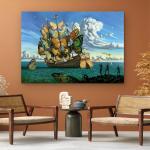 Surrealist Butterfly Ship Glass Wall Art, Dali Style Ocean Sailboat Decor Tempered Glass