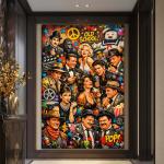 Old School Hollywood Icons Tempered Glass Wall Art,Retro Cinema Glass Print