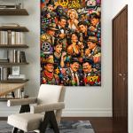 Old School Hollywood Icons Tempered Glass Wall Art,Retro Cinema Glass Print
