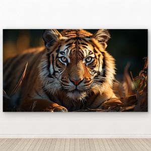 Large Tempered Glass Art,Intense Gaze Tiger Portrait,Wildlife and Nature Wall Decor