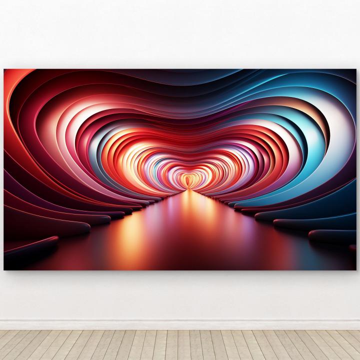 3D Look Abstract Heart Tunnel Glass Art,Contemporary Large Wall Hanging,Unique Love Gift