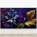 Abstract Floral Tempered Glass Wall Art: Blue, Purple, Gold,Large size