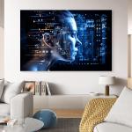 AI Artificial Intelligence Tempered Glass Wall Art, Futuristic Cyber Woman Glass Decor, Large Cyberpunk