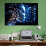AI Artificial Intelligence Tempered Glass Wall Art, Futuristic Cyber Woman Glass Decor, Large Cyberpunk