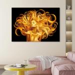 Golden Woman Tempered Glass Wall Art, Luxury Portrait Decor, Black Gold Print