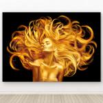 Golden Woman Tempered Glass Wall Art, Luxury Portrait Decor, Black Gold Print
