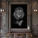 Black and White Lion Portrait Tempered Glass Art, Majestic King Wall Decor