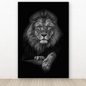 Black and White Lion Portrait Tempered Glass Art, Majestic King Wall Decor