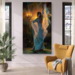 Veiled Goddess Tempered Glass Art, Candlelight Mystery Wall Decor