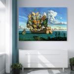 Surrealist Butterfly Ship Glass Wall Art, Dali Style Ocean Sailboat Decor Tempered Glass