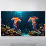 Panoramic Jellyfish Tempered Glass Wall Art, Large Horizontal Ocean Decor