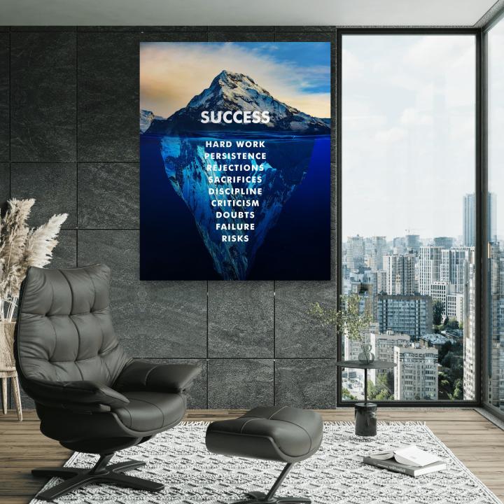 Tempered Glass Success Iceberg Motivational Office Print, Entrepreneurial Decor
